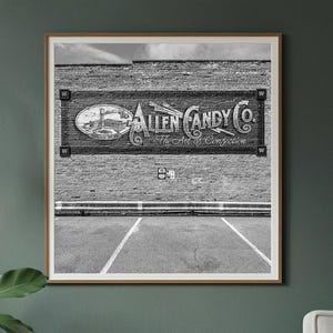 Allen Candy Company wall painting in monochrome urban scene