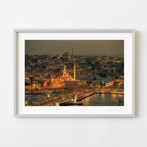 Istanbul Turkey cityscape and Galata Bridge at sunset | Wall Art