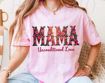 MAMA Embroidered Floral Typography PNG SVG 300DPI Transparent – Unconditional Love Motherhood Design