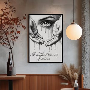 Mother’s Tears Digital Art Print, Black and White (Minimal Ink Style)