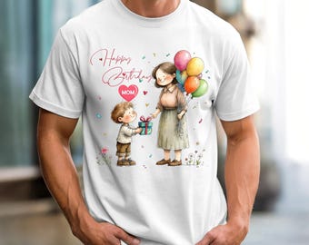 Happy Birthday Mom Cute Boy Illustration PNG SVG Transparent Background