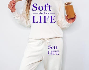 Soft Life Sweatshirt and Jogger Set: Comfortable Neutral Loungewear (Women’s)
