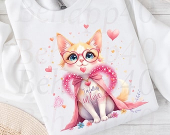 Cat Art Print: Romantic Pastel Watercolor (Digital Download PNG)