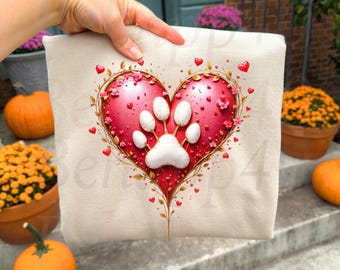 Pet Lover Paw Heart Design, Romantic Digital Art (High-Res PNG)