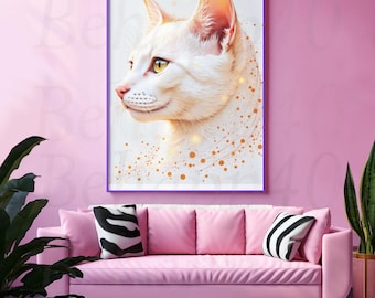 Luminous Cat Wall Art: Elegant Side Profile, Minimalist Design