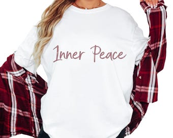 Inner Peace Shirt - Red and White Plaid with Positive Words