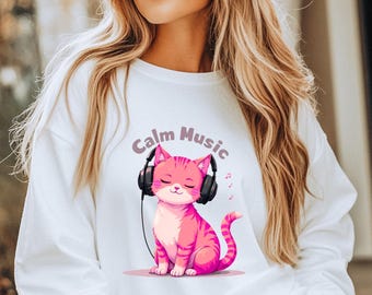 Peaceful Cat Illustration, Orange with Headphones (Transparent PNG)