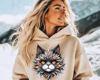 Colorful Cat Face Art - Fantasy Leaf Fur with Amber Eyes