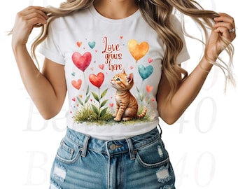 Love Grows Here Illustration, Pastel Hearts, Kitten (PNG SVG Transparent)