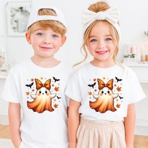Cute Halloween Ghost Digital Print - Orange Leopard Bow Design