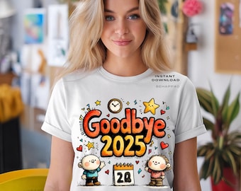 Whimsical Goodbye 2025 T-Shirt Design, Cartoon Doodles (PNG)