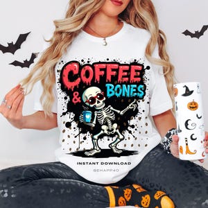 Coffee Lover Skeleton Shirt, Dancing Bones, Graffiti Style (Unisex S-XL)