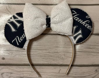 New York Yankees Baseball Ohren | Navy Weiß Pailletten Bogen Stirnband