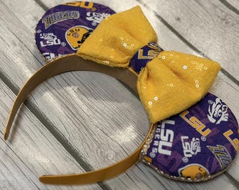 LSU Tigers Maus Ohren Stirnband | Gelbe Paillettenschleife, Spieltagzubehör
