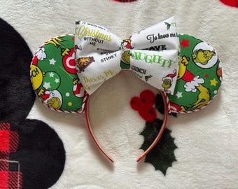 Festliche Grinchmas Mauseohren | Handgefertigtes Urlaubsaccessoire
