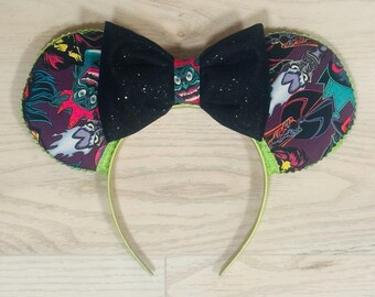 Disney Halloween Ears with Villians, Handmade Minnie Ears Headband, Not So Scary Party