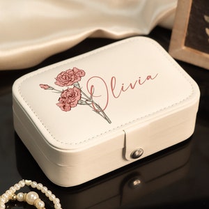 Floral Jewelry Case, Personalized Birth Flower Jewelry Box, Birthday Gifts, Gift for Her, Travel Jewelry Organizer, Birth Month Jewelry Box
