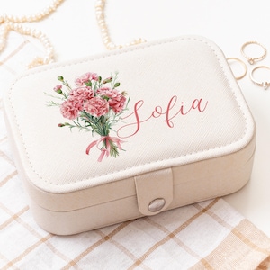 Travel Jewelry Box, Personalized Flower Bouquet Jewelry Box, Custom Honeymoon Gift, Mothers Day Gift for Her, Bridesmaid Proposal Gift