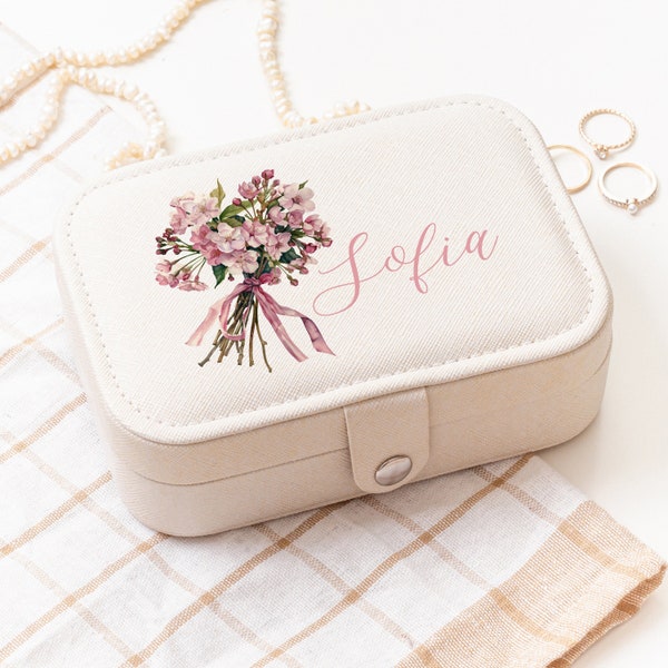 Custom Jewelry Box, Birth Flower Jewelry Storage Box, Travel Jewelry Case, Mother's Day Gifts, Bridesmaids Gifts, Bridal Party Favors