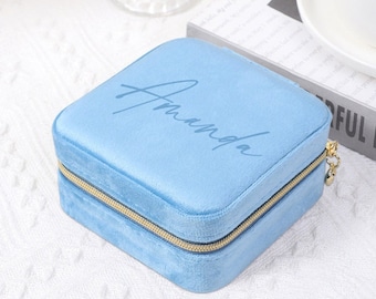 Engraved Jewelry Box, Velvet Name Jewelry Case, Mothers Day Gifts for Her, Mom Gifts, Minimalist Gift, Jewelry Travel Case, Jewelry Storage