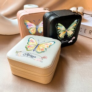 Butterfly Jewelry Box For Mom, Personalized Jewelry Organizer, Custom Jewelry Case with Name, Mothers Day Gift, Ring and Earring Holder image 7