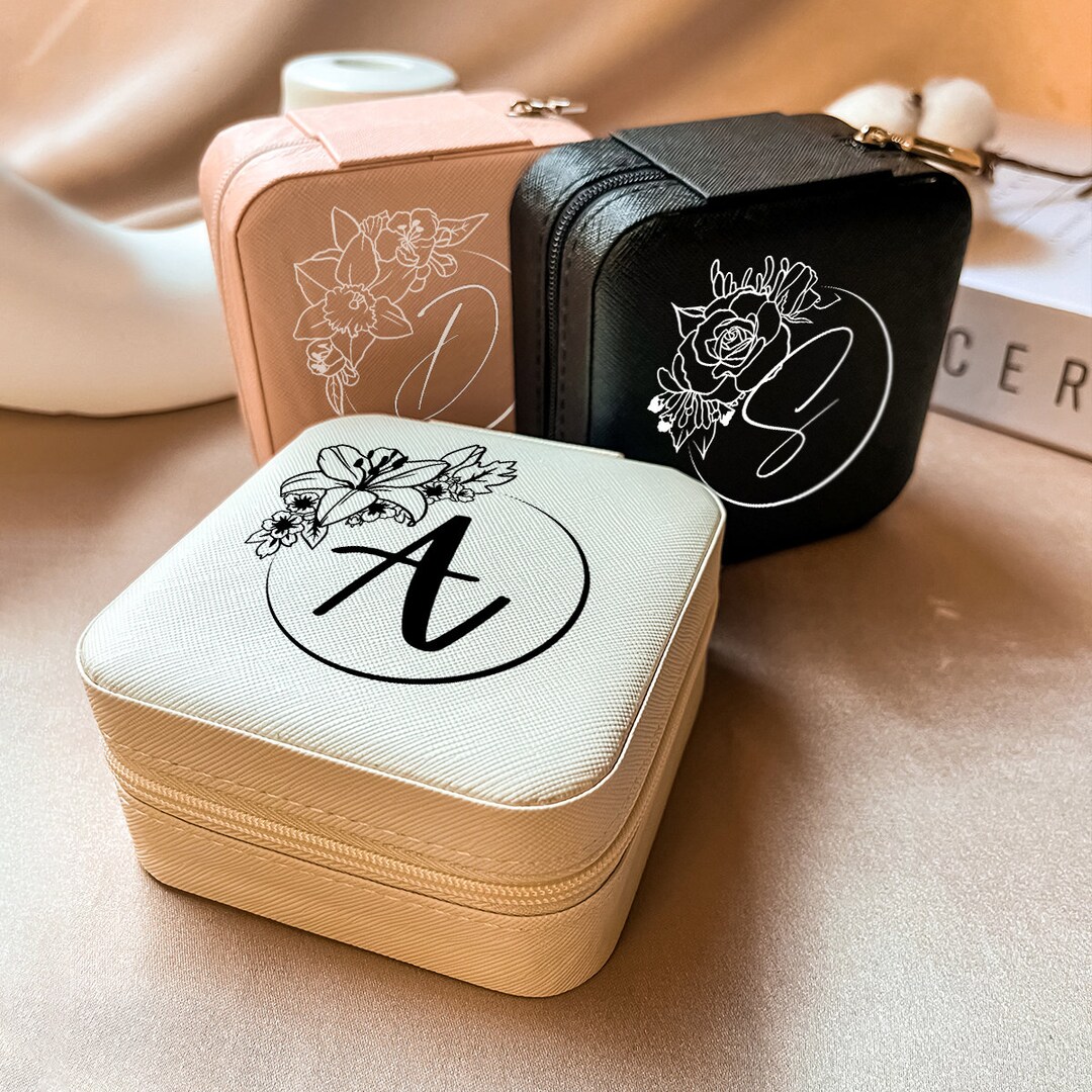 Personalized Initial Jewelry Box, Flower Jewelry Case, Mothers Day Gifts, Bridesmaid Gifts