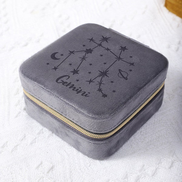 Engraved Star Sign Jewelry Case, Mothers Day Gifts, Travel Jewelry Box, Minimalist Jewelry Storage, Astrology Love Gift, Zodiac Jewelry Case