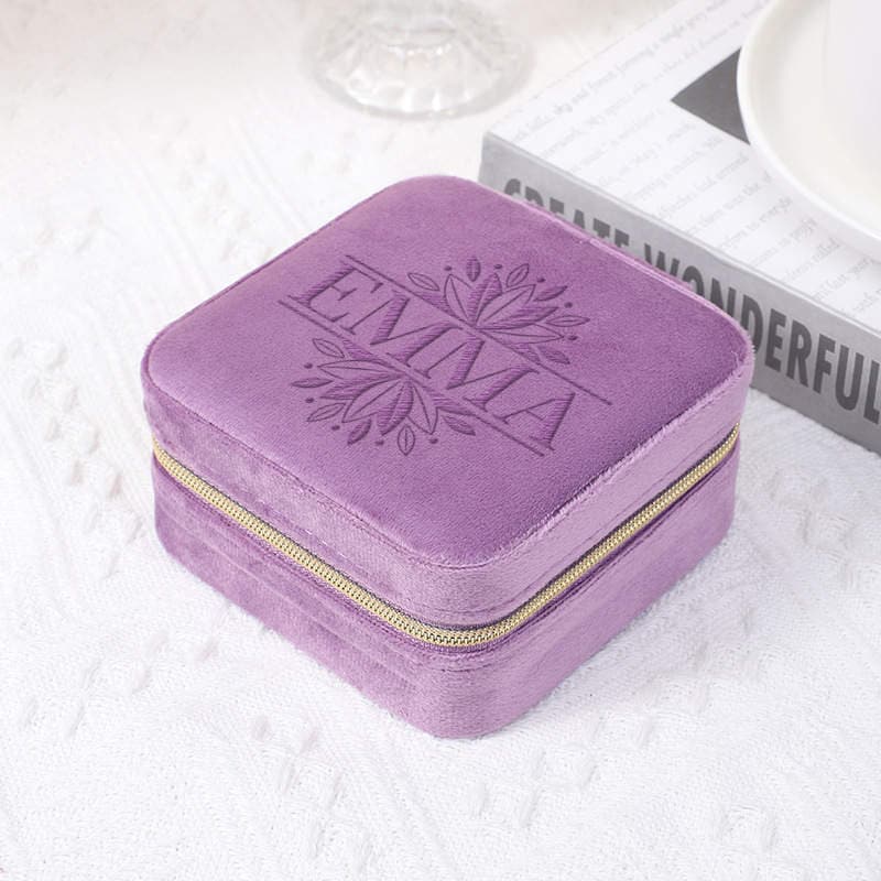 Custom Name Velvet Jewelry Box, Engraved Cute Jewelry Holder, Mother's Day Gift, Personalized Jewelry Storage, Birthday Gifts for Her