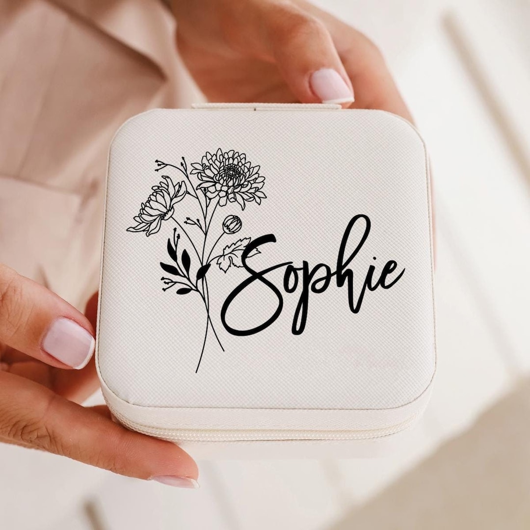 Personalized Travel Jewelry Box, Custom Name Jewelry Box, Birth Flower ...
