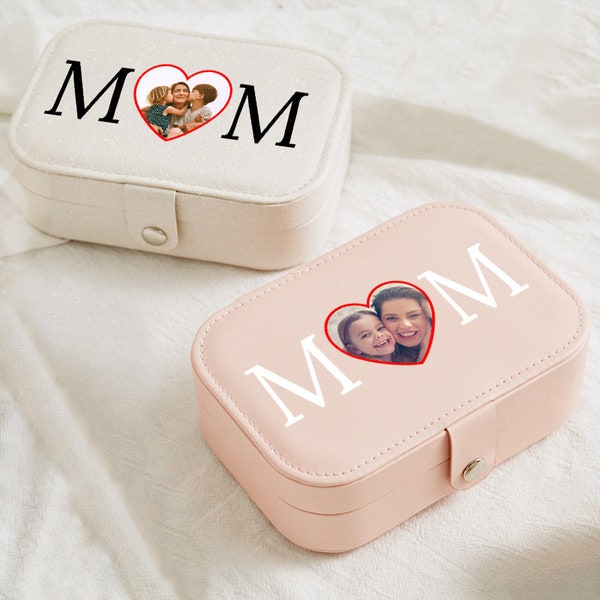 Mothers Day Jewelry Box, Custom Mom Picture Jewelry Case, Personalized Leather Jewelry Storage for Her, Gift from Daughter, Mother Daughter