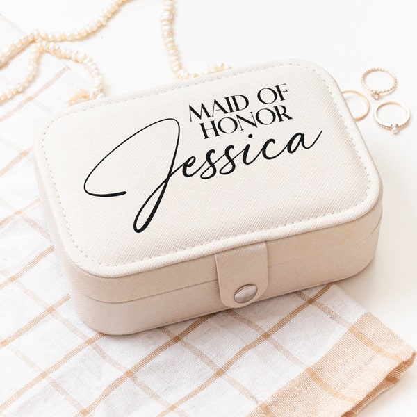 Personalized Bridal Party Jewelry Box for Her, Custom Name Jewelry Case, Bridesmaid Proposal Favors, Bride Bachelorette Jewelry Organizer