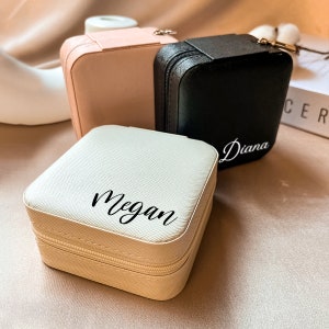 Personalized Jewelry Box, Travel Jewelry Case, Custom Name Jewelry Organizer, Cute Mothers Day Gifts for Her, Minimalist Square Jewelry Box