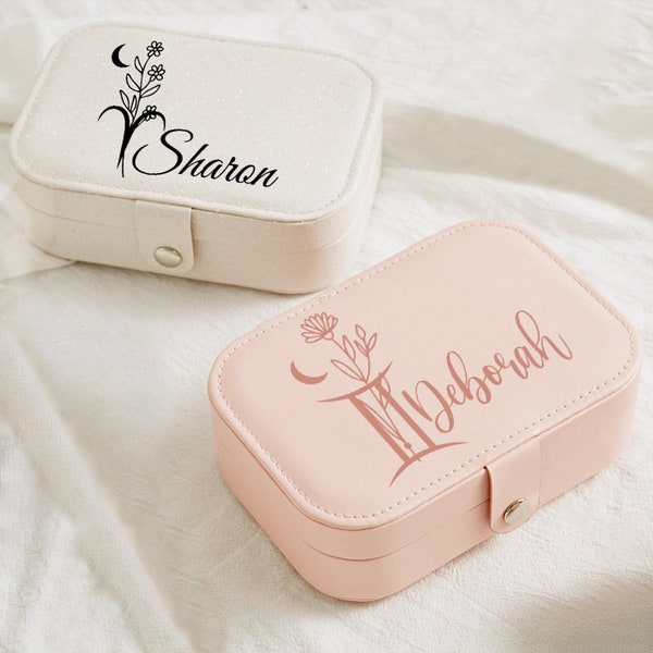 Personalized Zodiac Sign Jewelry Box, Gift For Her, Custom Virgo Jewelry Box, Accessories Holder, Name Jewelry Box, Jewelry Travel Case