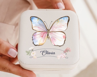 Butterfly Jewelry Box For Mom, Personalized Jewelry Organizer, Custom Jewelry Case with Name, Mothers Day Gift, Ring and Earring Holder