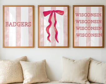 UW Madison aquarel kunst aan de muur print, Wisconsin Badgers slaapzaal decor (digitale download)