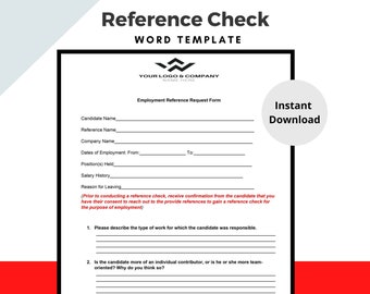 Reference Check HR Template Applicant Reference Check Form Candidate Employment Reference Form HR Form Human Resources Documents HR Forms