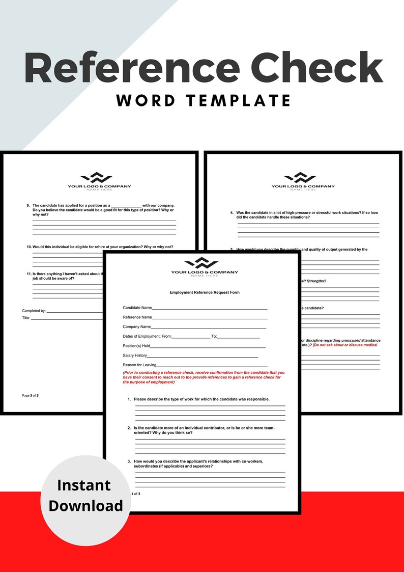 Reference Check HR Template Applicant Reference Check Form - Etsy