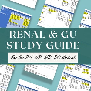Renal & Genitourinary Study guide / Physician Assistant / Nurse Practitioner / Med Student / PANCE / PANRE