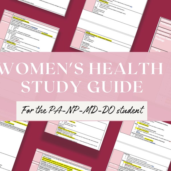 Women's Health Study Guide / OB-GYN Study Guide / Physician Assistant Study Guide / Nurse Practitioner / Med Student / PANCE