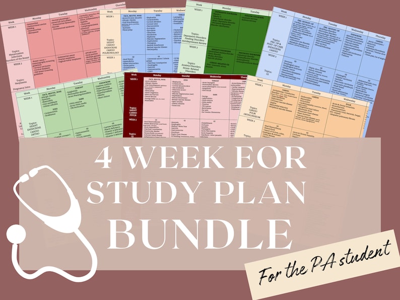 4 Week EOR Study Plan BUNDLE / EOR Study Plans for Physician Assistant Students Etsy