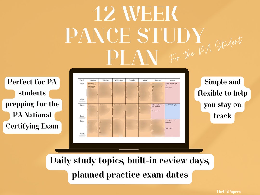 12 Week PANCE Study Plan / PANCE Study Plan for the PA Student Etsy