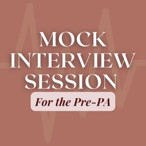 Puede incluir: Un gráfico con un gráfico de latido del corazón estilizado en blanco sobre un fondo marrón. El texto "MOCK INTERVIEW SESSION" está en blanco y el texto "For the Pre-PA" está en un cuadro blanco con un contorno marrón.