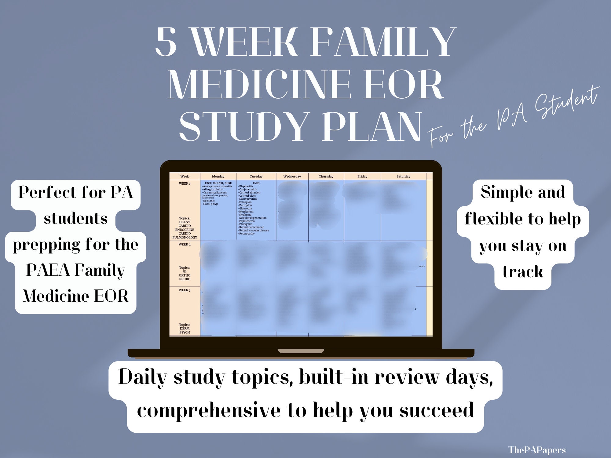 Family Medicine EOR Study Plan / Study Plan for Clinical PA Students Etsy