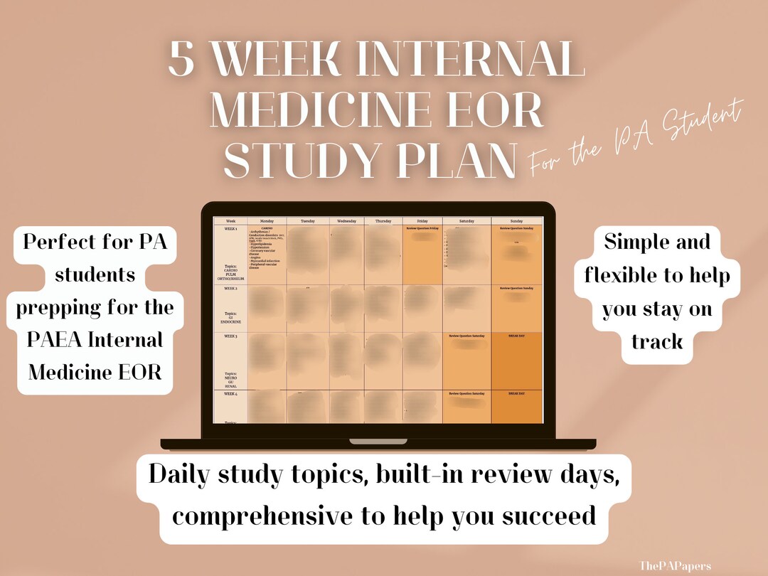 Internal Medicine EOR Study Plan / 5 Week EOR Study Plan for Physician Assistants Etsy