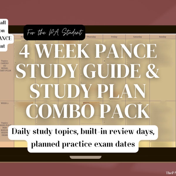 4 weken PANCE-studiegids / 4 weken PANCE-studiegids + studieplan combopakket / 4 weken PANRE-studiegids + studieplan