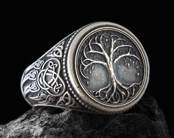 Tree of Life Unique Oval  Ring, Celtic Mythology Life Tree Ring  Silver, Norse Mythology Jewelry, Family Ring, Memorial Gift, Yggdrasil