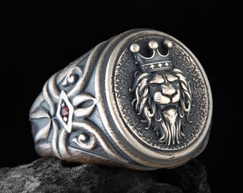Greek Lion Ring in Sterling Silver Animal Zodiac Leo, Signet Animal Ring, Unique Men Ring, Men African Ring, Signet Leo Ring, Gift For Him