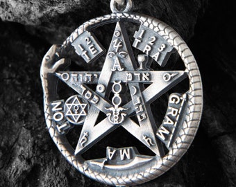 Pendant Tetragrammaton Eliphas Lévi, Kabbalah, Ouroboros Necklace, Hebrew alphabet. Tetragrammaton pendant, Pentagram of Solomon Pendant