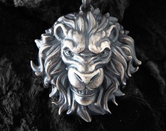 Silver Lion Necklace for Men. Sterling Silver Jewelry Gift Ideas for Anniversary Special Occasions. Lion Head Pendant for Men,King of Animal