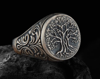 Tree of Life Unique Oval  Ring, Celtic Mythology Life Tree Ring  Silver, Norse Mythology Jewelry, Family Ring, Memorial Gift, Yggdrasil